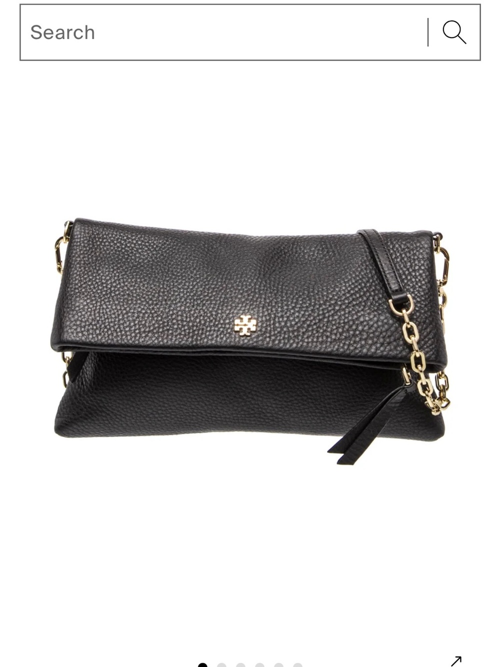 Tory Burch Black Pebbled Leather Fold-Over Crossbody with Gold Chain